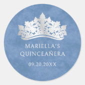 Sticker Rond Bleu Tiara Couronne élégante Quinceanera (Devant)