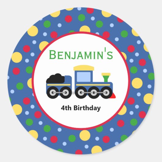 Sticker Rond Bleu Train Engine et Charbon Voiture Anniversaire (Devant)