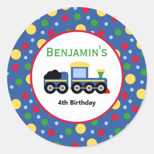 Sticker Rond Bleu Train Engine et Charbon Voiture Anniversaire