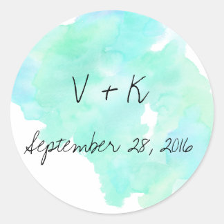 Sticker Rond bleu turquoise aquarelle moderne vintage mariage p