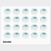 Sticker Rond Bleu turquoise fleurs vertes fleurs florales cadea (Feuille)