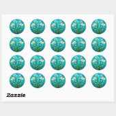 Sticker Rond Bleu Turquoise Floral Art Nouveau Vitrail (Feuille)