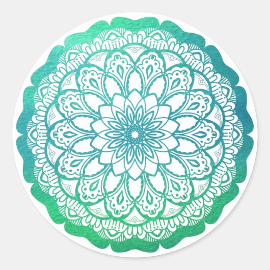 Sticker Rond bleu turquoise Mandala (Devant)