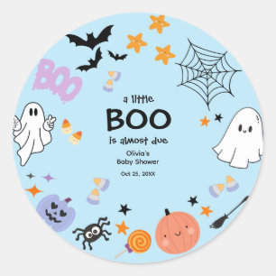 Sticker Rond Bleu Un Petit Boo Cute Ghost Baby shower Halloween