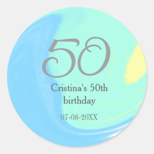 Sticker Rond bleu vert gris 50e anniversaire ajouter nom date r