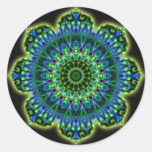 Sticker Rond bleu vert mandala | noir (Devant)