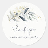 Sticker Rond Bleu Vert Or Feuillage Botanique Floral Merci (Devant)