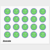 Sticker Rond Bleu Vert Polka Blanc Point Monogramme Enveloppe P (Feuille)
