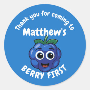 Sticker Rond Bleuet de premier anniversaire du garçon 1er bébé