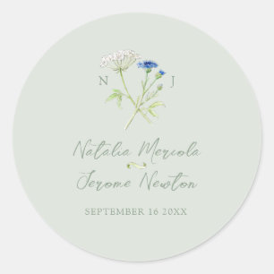 Sticker Rond Bleuet hartwort botanique vert bleu mariage