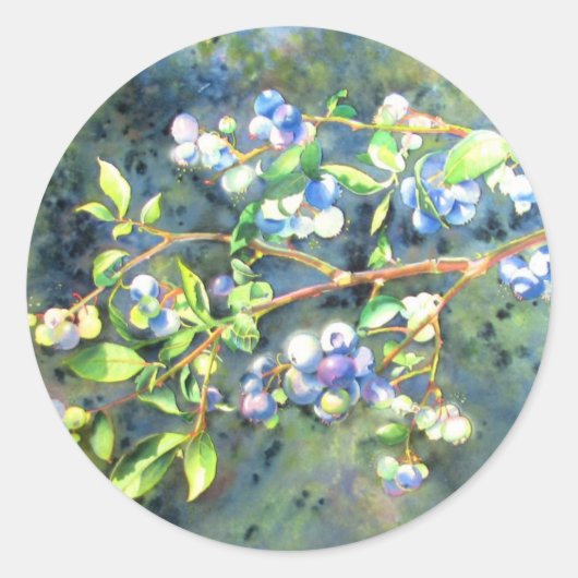 Sticker Rond Bleuets, fruit romantique Peinture d'aquarelle (Devant)