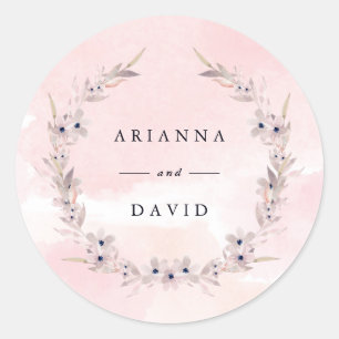 Sticker Rond Bliss aquarelle   Couronne florale rose pâle