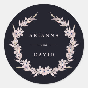 Sticker Rond Bliss aquarelle   Couronne florale rose pâle