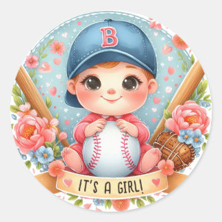 Sticker Rond Bliss de baseball Baby Girl Faire-part Floral Baby
