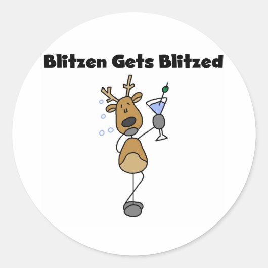 Sticker Rond Blitzen devient un Humour de renne blitzé (Devant)