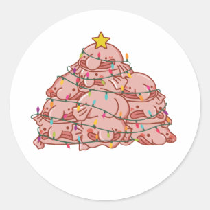 Sticker Rond Blobfish Christmas Tree Funny Animal Christmas