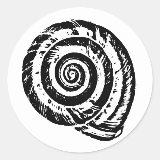 Sticker Rond Bloc de coquillages en spirale Impression, noir et (Devant)