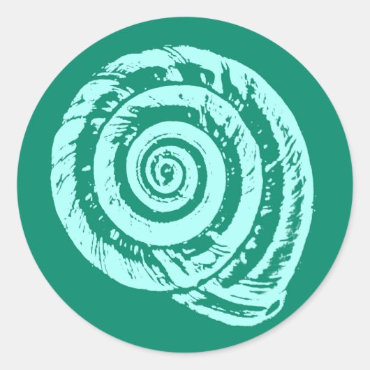 Sticker Rond Bloc de coquillages spiraux Impression, Turquoise (Devant)