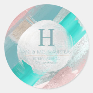 Sticker Rond Bloc de couleur PixDezines Monogram, Blush+Sage