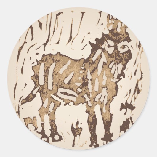 Sticker Rond Block Print Sheep Donkey Quilt - brown donkey. (Devant)