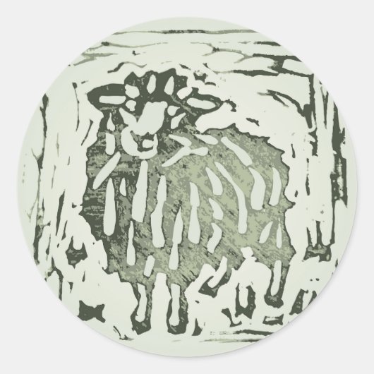 Sticker Rond Block Print Sheep Donkey Quilt - green sheep. (Devant)
