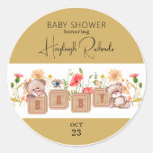 Sticker Rond Blocs bébé, ours et fleurs sauvages (Devant)