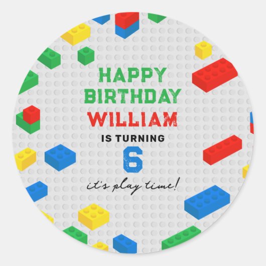 Sticker Rond Blocs de construction de briques colorées mignonne (Devant)