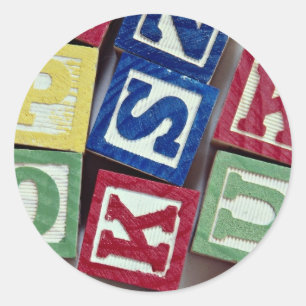 Sticker Rond Blocs en bois avec alphabets pour enfants