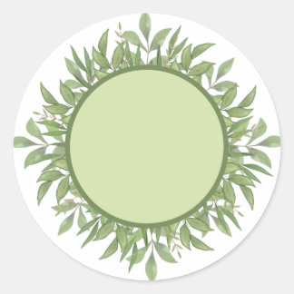 Sticker Rond Blond Arrondi feuille verte de couleur d'eau Étiqu