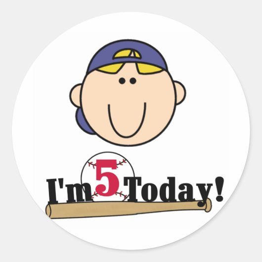 Sticker Rond Blond Boy Baseball 5e anniversaire (Devant)