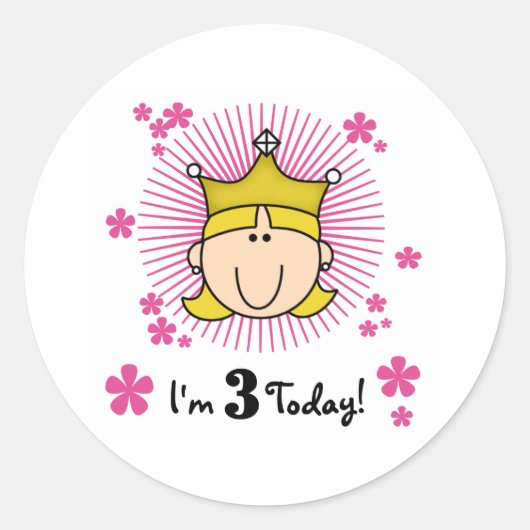 Sticker Rond Blond Princess 3e anniversaire (Devant)
