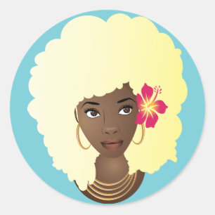 Sticker Rond Blonde Afro, Fleur dans ses coiffeurs