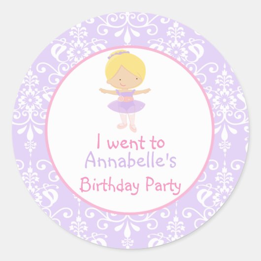 Sticker Rond Blonde Ballerina fête d'anniversaire (Devant)