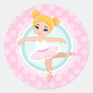 Sticker Rond Blonde Ballerina - Fille danseuse de ballet rose