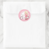 Sticker Rond Blonde Bicycle Girl - Rose Blanc (Sac)