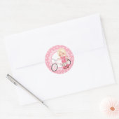 Sticker Rond Blonde Bicycle Girl - Rose Blanc (Enveloppe)