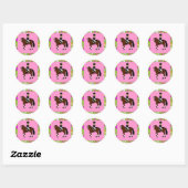 Sticker Rond Blonde fille dressage cheval cavalier caricature (Feuille)