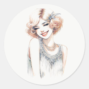 Sticker Rond Blonde Flapper souriant