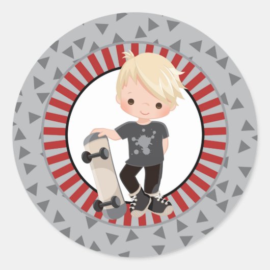 Sticker Rond Blonde Skateboard Boy - Gray Red (Devant)