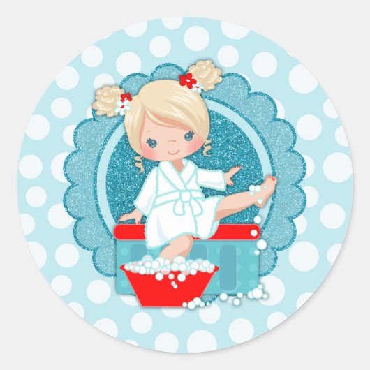 Sticker Rond Blonde Spa Girl Bubbles Turquoise Red White (Devant)