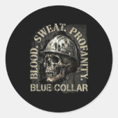 Sticker Rond Blood Sweat Profanity Construction Worker Skull Bl (Devant)