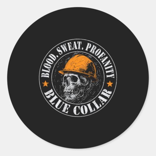 Sticker Rond Blood Sweat Profanity Construction Worker Skull Bl (Devant)