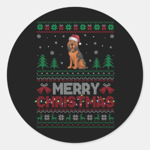Sticker Rond Bloodhound Amoureux de les chiens Santa Hat Christ