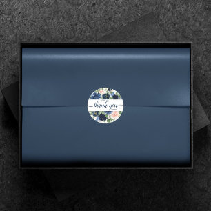 Sticker Rond Blooms Chics Merci bleu marine et blanc