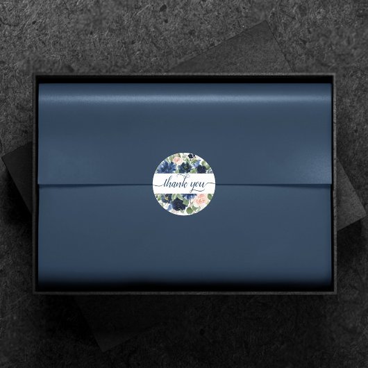 Sticker Rond Blooms Chics | Merci bleu marine et blanc