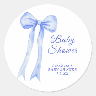 Sticker Rond Blue a Bow C'est un Baby shower garçon