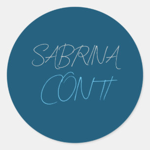 Sticker Rond Blue Ajouter Nom Moderne Minimaliste Plain
