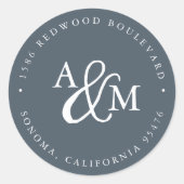 Sticker Rond Blue Ampersand Monogram Mariage Adresse de retour (Devant)