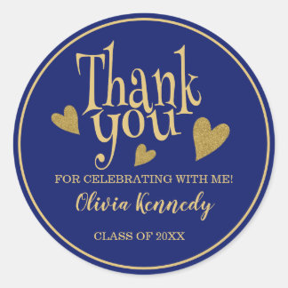 Sticker Rond Blue And Gold Graduation Party Thank You 
