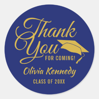 Sticker Rond Blue And Gold Thank You Graduation Party Favor